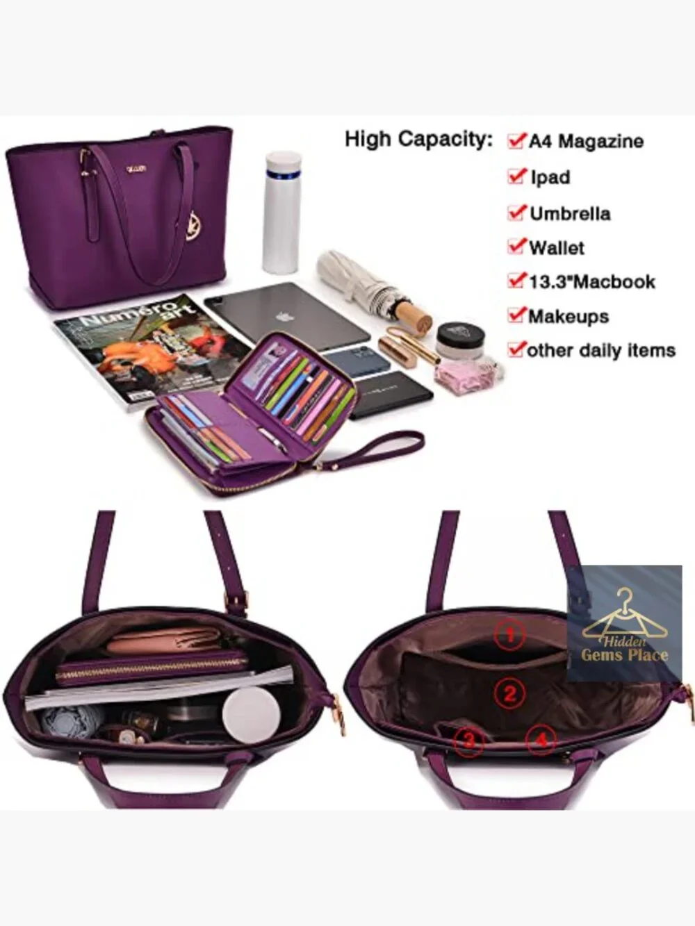 Women's 3-Piece Handbag Set - Top Handle Satchel Tote with Matching Wallet and